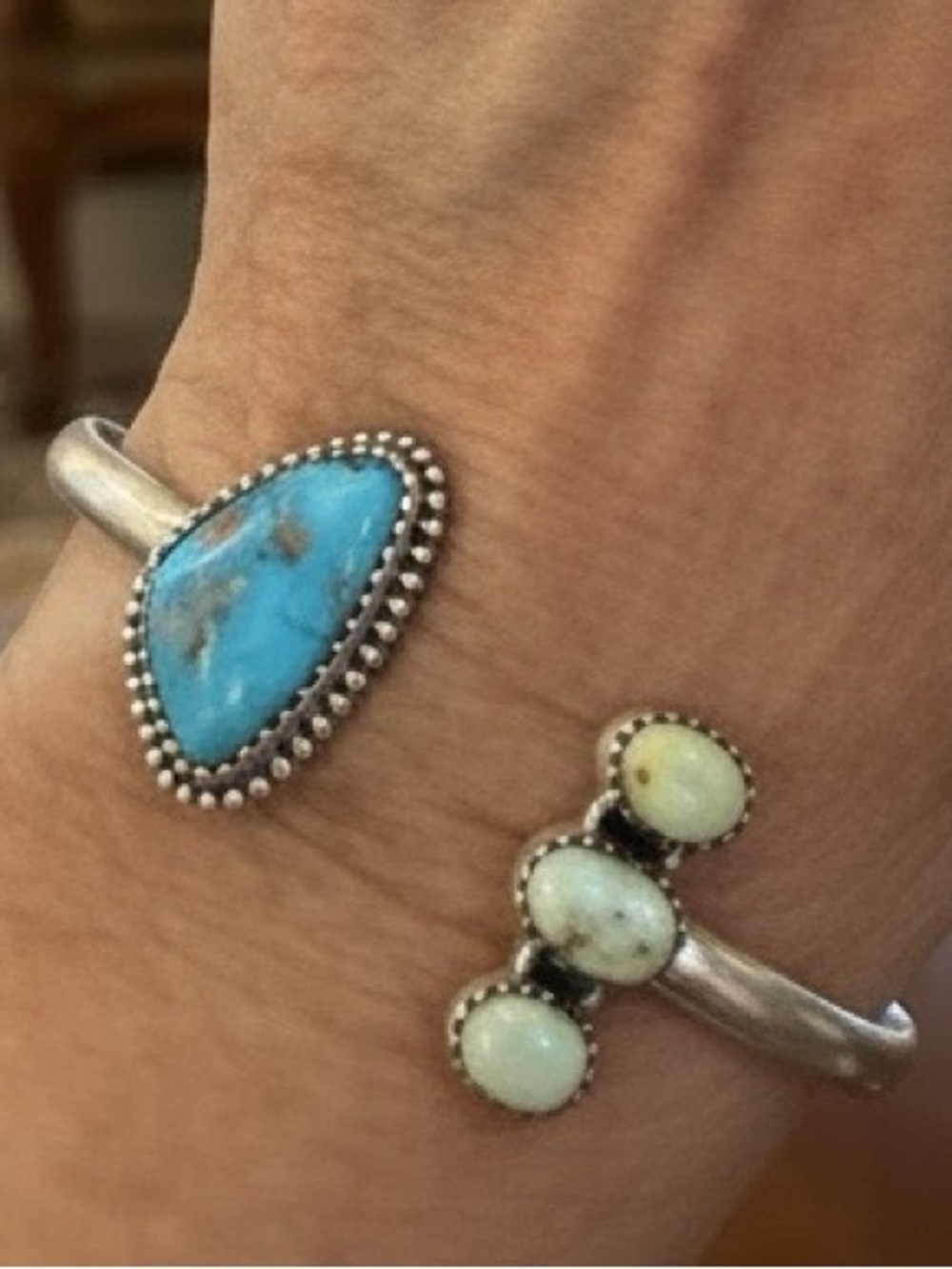 Handcrafted Sterling Silver kingman and Paloma Turquoise Cuff Bracelet